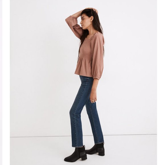 MADEWELL Lucie Smocked Peplum Top in Color FADED MAUVE Size 4 - Picture 2 of 13